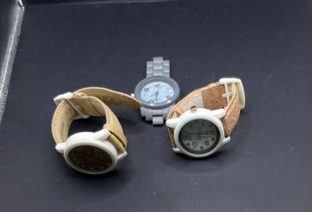iSPROUT Diamond Corn Resin Case Quartz Watch Lot of 3 White Cork Floral Dial